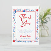 赤の白と7月の赤ちゃんシャワーの期限4日 サンキューカード (スタンド正面)