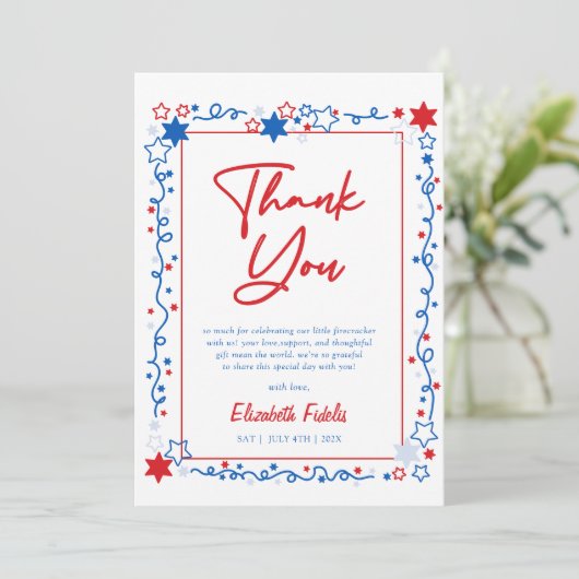 赤の白と7月の赤ちゃんシャワーの期限4日 サンキューカード (スタンド正面)
