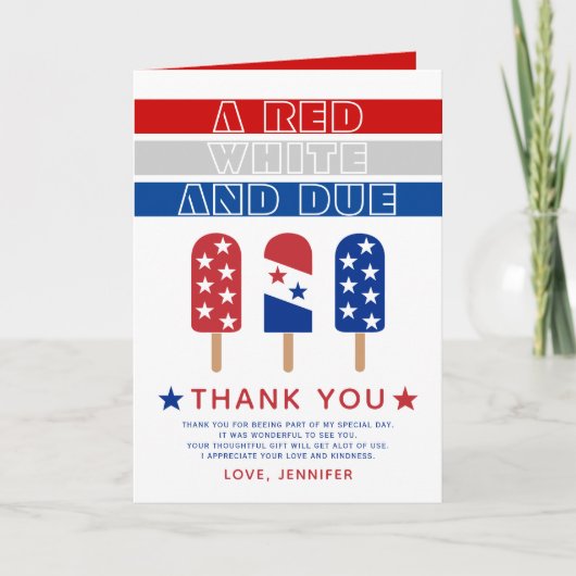 赤の白と7月の赤ちゃんシャワーの期限4日 サンキューカード (正面)