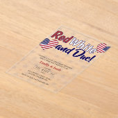 赤の白と7月のCo Ed赤ちゃんシャワーの期限4日 アクリル招待状 (レイダウン)