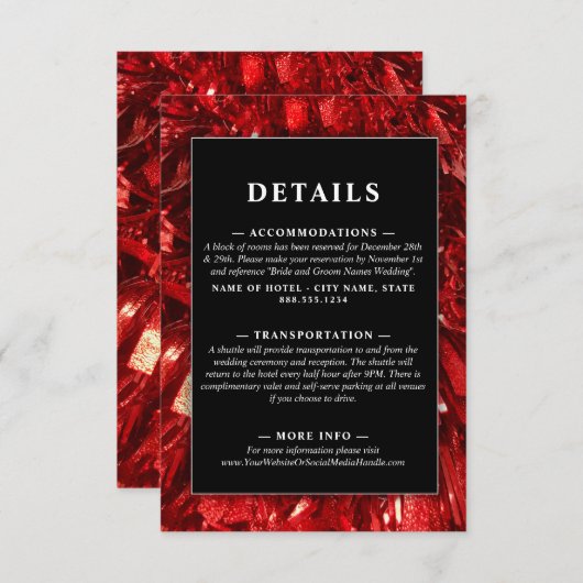 赤の白黒のモダンクリスマス結婚の エンクロージャーカード (正面/裏面)