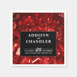 赤の白黒のモダンクリスマス結婚の スタンダードカクテルナプキン