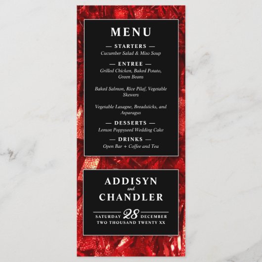 赤の白黒のモダンクリスマス結婚の プログラム (正面)