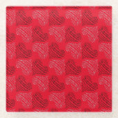 赤の白黒の交互ハート線 ガラスコースター (正面)