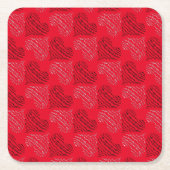 赤の白黒の交互ハート線 スクエアペーパーコースター (正面)