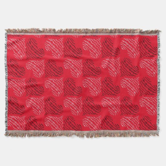 赤の白黒の交互ハート線 スローブランケット (正面)