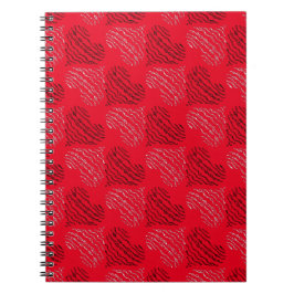 赤の白黒の交互ハート線 ノートブック