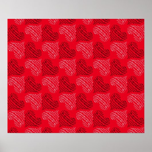 赤の白黒の交互ハート線 ポスター (正面)