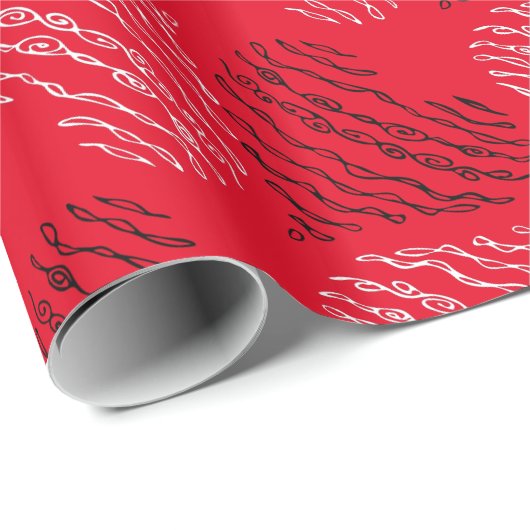 赤の白黒の交互ハート線 ラッピングペーパー (ロールコーナー)