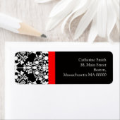 赤の白黒ダマスク住所 シール (インサイチュ)