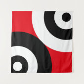 赤の白黒抽象芸術円 タペストリー (正面(横))