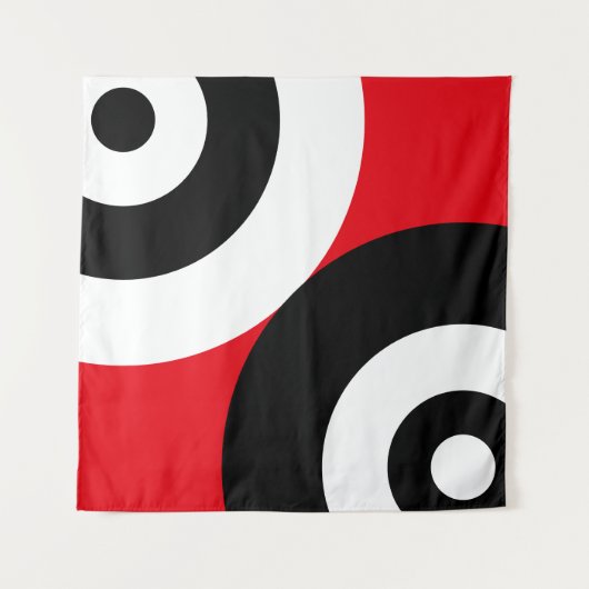 赤の白黒抽象芸術円 タペストリー (正面)