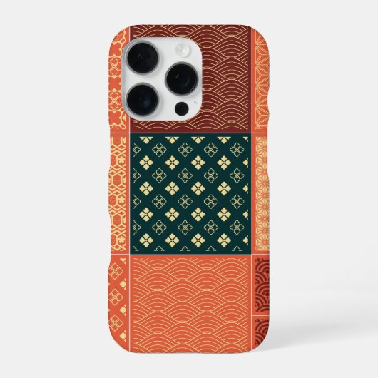 赤の着物ミックスパターン iPhoneケース (裏面)