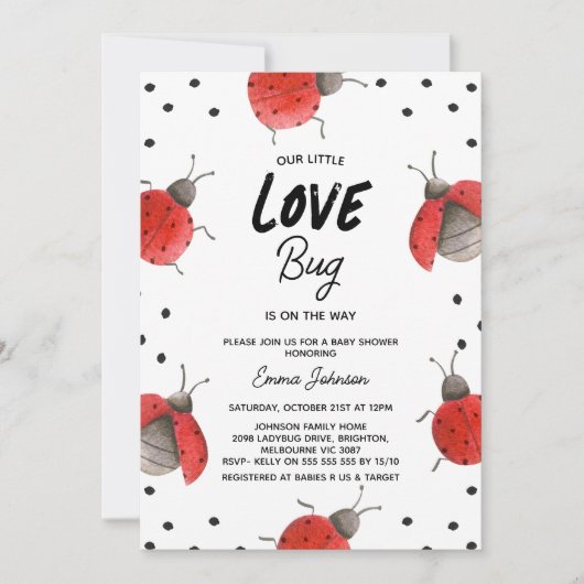赤の私たちの小さな愛のバグLadybug赤ちゃんシャワー 招待状 (正面)