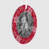 赤の私達の初めてのクリスマスの結婚したな雪片 オーナメント (正面)