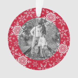 赤の私達の初めてのクリスマスの結婚したな雪片 オーナメント