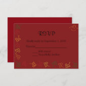 赤の秋の結婚式RSVP 出欠カード (正面/裏面)