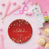 赤の第90誕生日の金紙吹雪 ペーパープレート (パーティー)