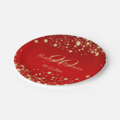 赤の第90誕生日の金紙吹雪 ペーパープレート (アングル)