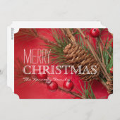 赤の紙のマツ円錐形および果実の装飾 シーズンカード (正面/裏面)