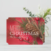 赤の紙のマツ円錐形および果実の装飾 シーズンカード (スタンド正面)