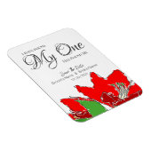 赤の結婚フローラ日付の保存 マグネット (右側)