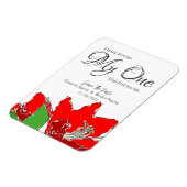 赤の結婚フローラ日付の保存 マグネット (左側)