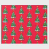赤の緑のクリスマスツリー： ラッピングペーパー (フラット)