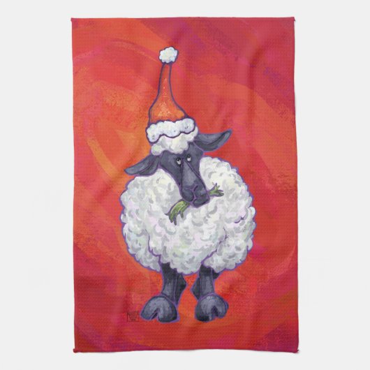 赤の羊のクリスマス キッチンタオル (縦)