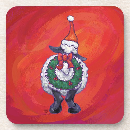 赤の羊のクリスマス コースター (正面)