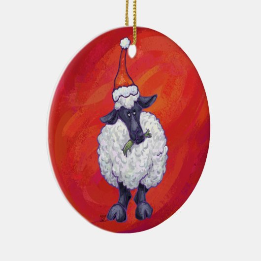 赤の羊のクリスマス セラミックオーナメント (右)