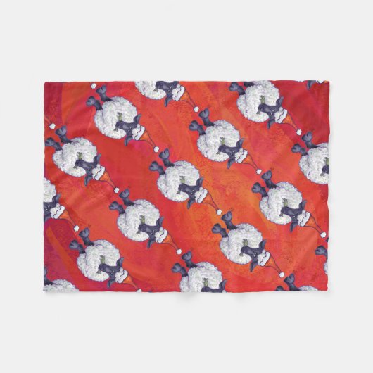 赤の羊のクリスマス フリースブランケット (正面(横))