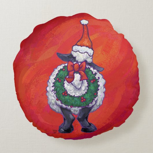 赤の羊のクリスマス ラウンドクッション (裏面)