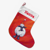 赤の羊のクリスマス ラージクリスマスストッキング (正面 (吊り時))
