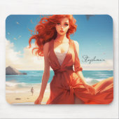 赤の美しい女の子のビーチ マウスパッド (正面)