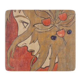 赤の美しい女の子のポートレート(アールヌーボー) カッティングボード