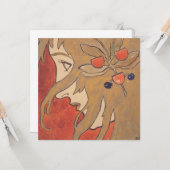 赤の美しい女の子のポートレート(アールヌーボー) カード (正面/裏面インサイチュ)