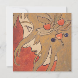 赤の美しい女の子のポートレート(アールヌーボー) カード