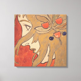 赤の美しい女の子のポートレート(アールヌーボー) キャンバスプリント