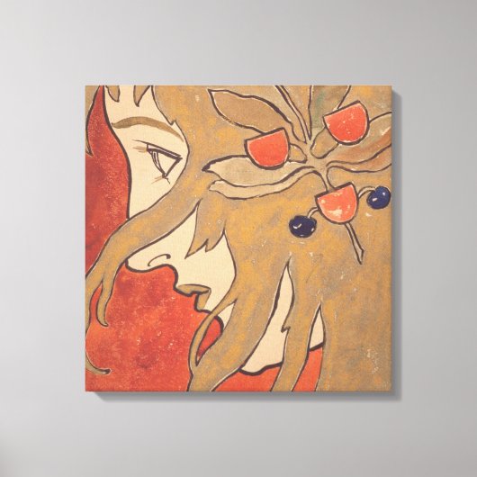 赤の美しい女の子のポートレート(アールヌーボー) キャンバスプリント (正面)