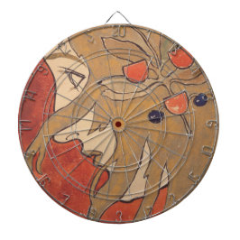 赤の美しい女の子のポートレート(アールヌーボー) ダーツボード