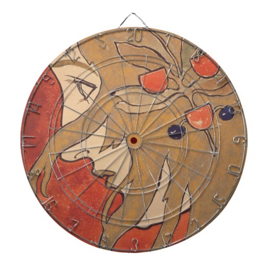 赤の美しい女の子のポートレート(アールヌーボー) ダーツボード (正面)