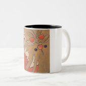 赤の美しい女の子のポートレート(アールヌーボー) ツートーンマグカップ (正面右)