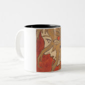 赤の美しい女の子のポートレート(アールヌーボー) ツートーンマグカップ (正面左)