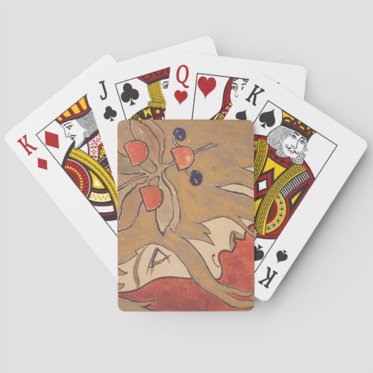 赤の美しい女の子のポートレート(アールヌーボー) トランプ (裏面)