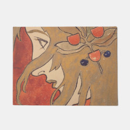 赤の美しい女の子のポートレート(アールヌーボー) ドアマット