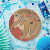 赤の美しい女の子のポートレート(アールヌーボー) ペーパープレート (パーティー)