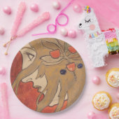 赤の美しい女の子のポートレート(アールヌーボー) ペーパープレート (パーティー)