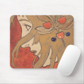 赤の美しい女の子のポートレート(アールヌーボー) マウスパッド (マウス)