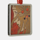 赤の美しい女性のポートレート(アールヌーボー) メタルオーナメント (右)
